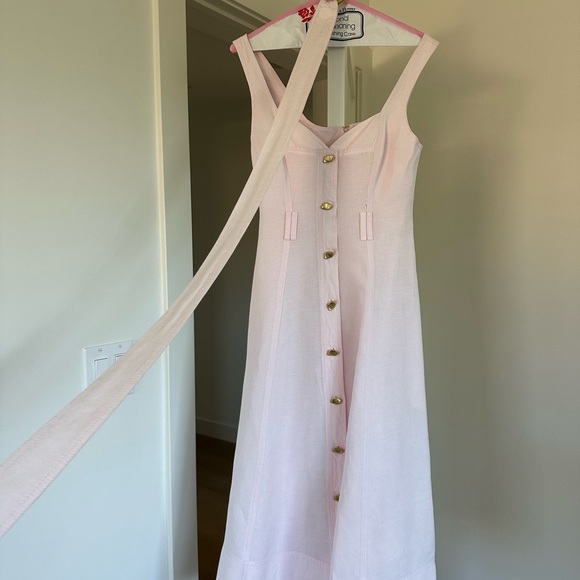 AJE Clay Belted Midi Dress in Pastel Pink, AU 6 / US 2 - Picture 5 of 13